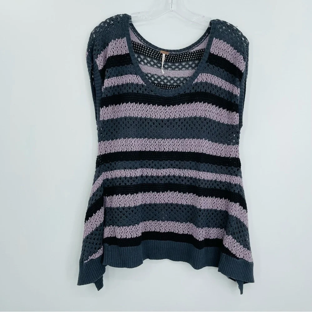 Free People crochet‎ knit top sleeveless stripe sharkbite women's size XS